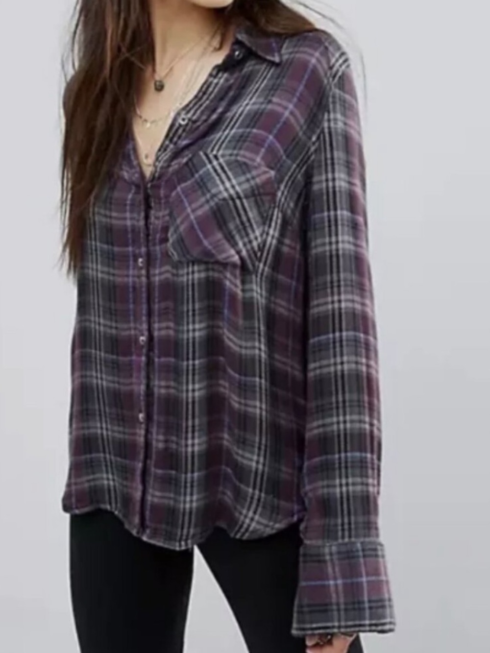 Free People Joplin Plaid Button Down Shirt Size Small